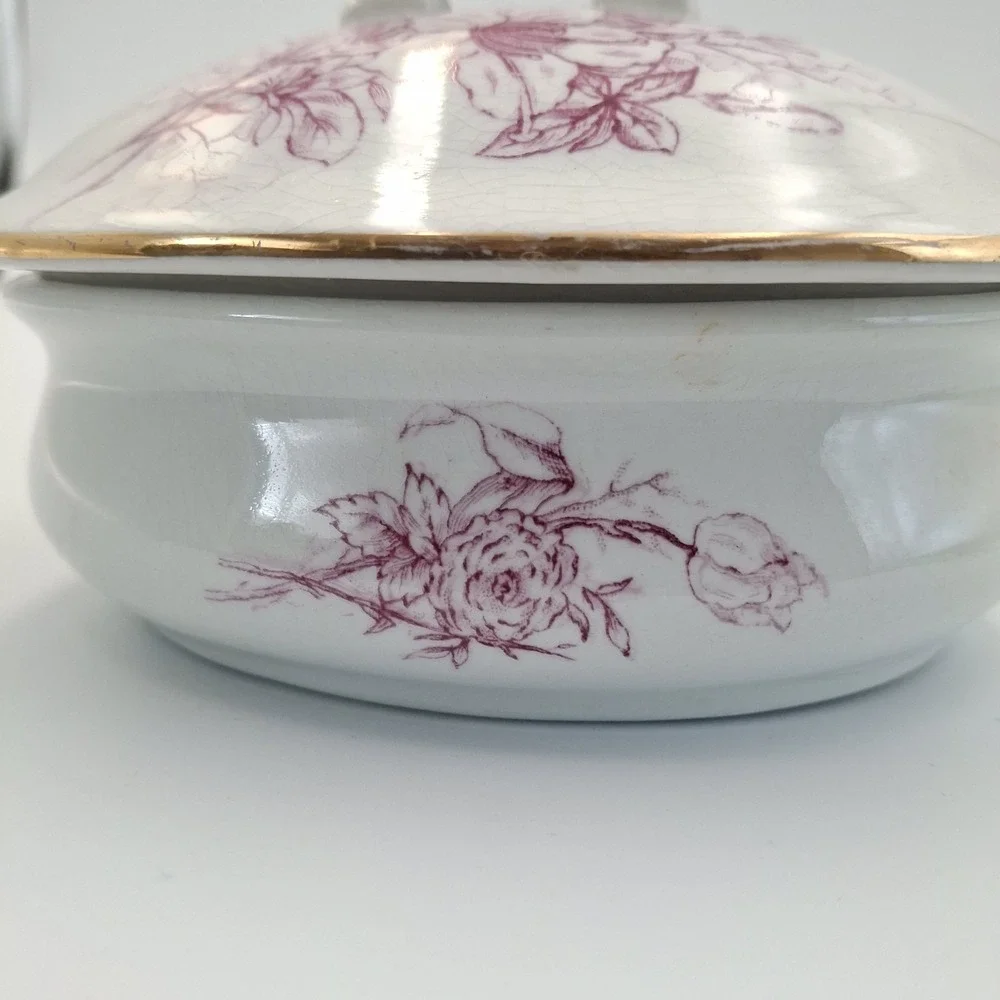 Antique J & E Mayer Stone China Mulberry Transferware Lidded Soap Dish‎ / Vanity